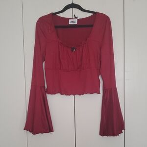 *NWT* Daisy Street Burgundy Flared Trumpet Sleeve Crop Blouse